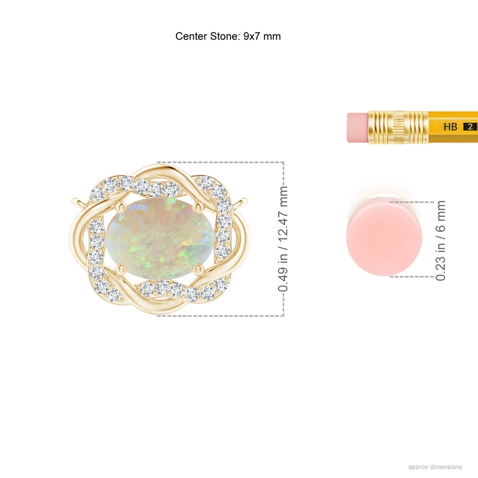 9x7mm AAA Oval Opal Braided Pendant with Diamond Accents in Yellow Gold ruler