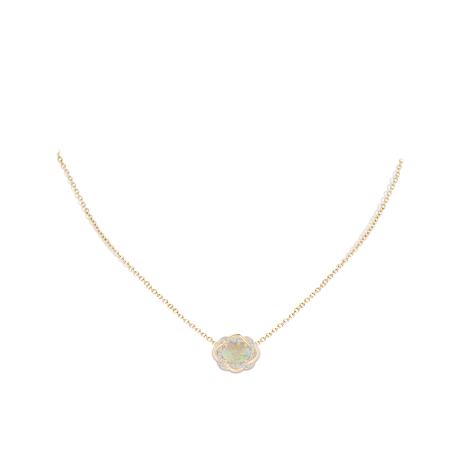 9x7mm AAA Oval Opal Braided Pendant with Diamond Accents in Yellow Gold body-neck