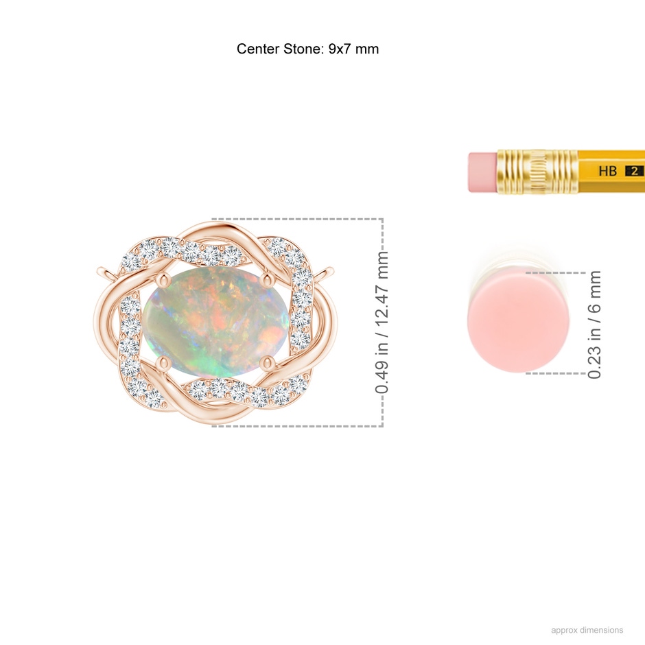 9x7mm AAAA Oval Opal Braided Pendant with Diamond Accents in Rose Gold ruler