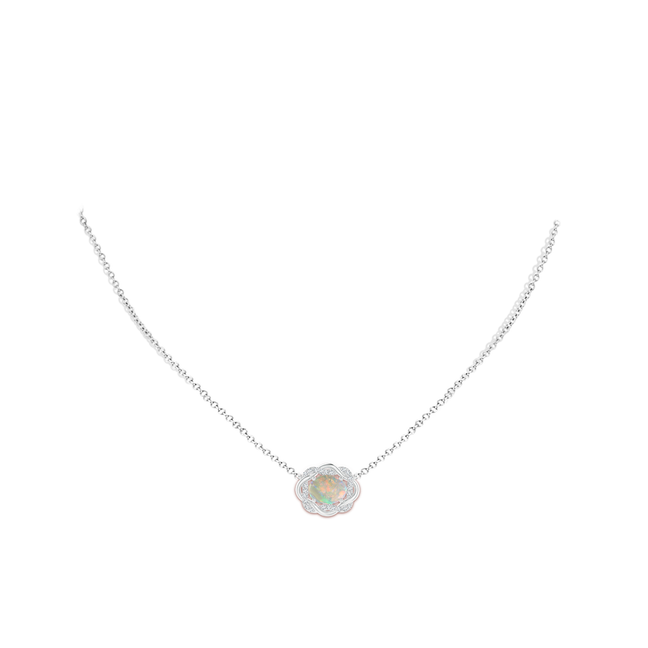 9x7mm AAAA Oval Opal Braided Pendant with Diamond Accents in White Gold body-neck