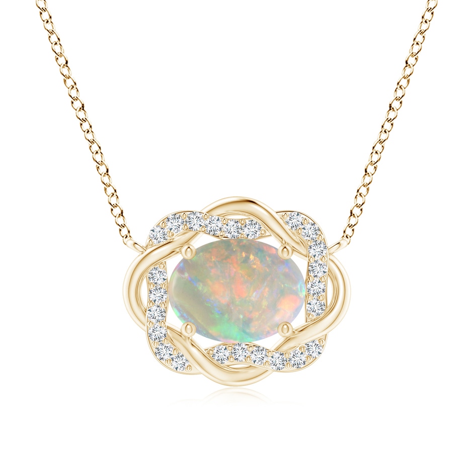 9x7mm AAAA Oval Opal Braided Pendant with Diamond Accents in Yellow Gold 