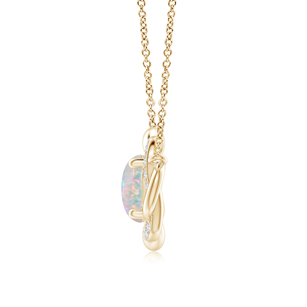 9x7mm AAAA Oval Opal Braided Pendant with Diamond Accents in Yellow Gold - side 1