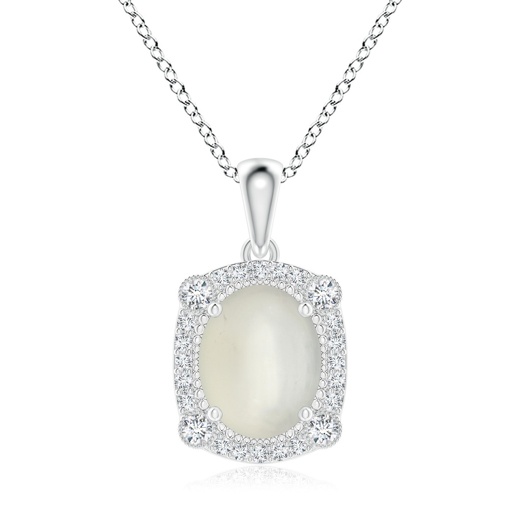 10x8mm AAA Vintage Style Moonstone Pendant with Bezel-Set Diamonds in White Gold