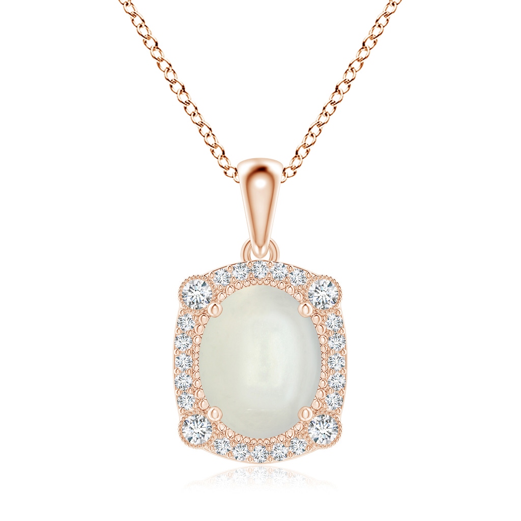 10x8mm AAAA Vintage Style Moonstone Pendant with Bezel-Set Diamonds in Rose Gold