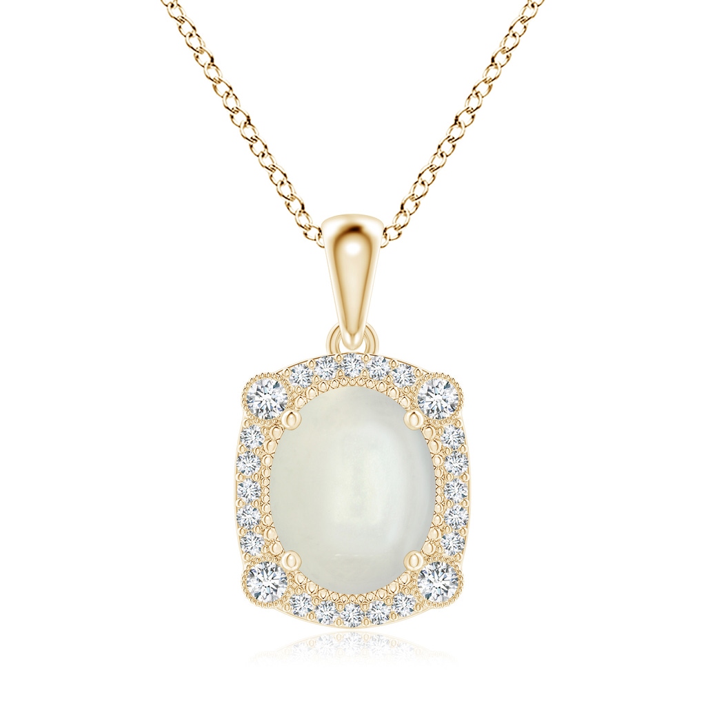 10x8mm AAAA Vintage Style Moonstone Pendant with Bezel-Set Diamonds in Yellow Gold