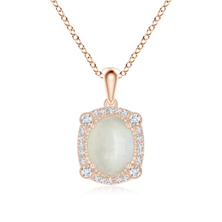 9x7mm AA Vintage Style Moonstone Pendant with Bezel-Set Diamonds in Rose Gold