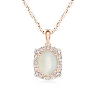 9x7mm AAA Vintage Style Moonstone Pendant with Bezel-Set Diamonds in Rose Gold