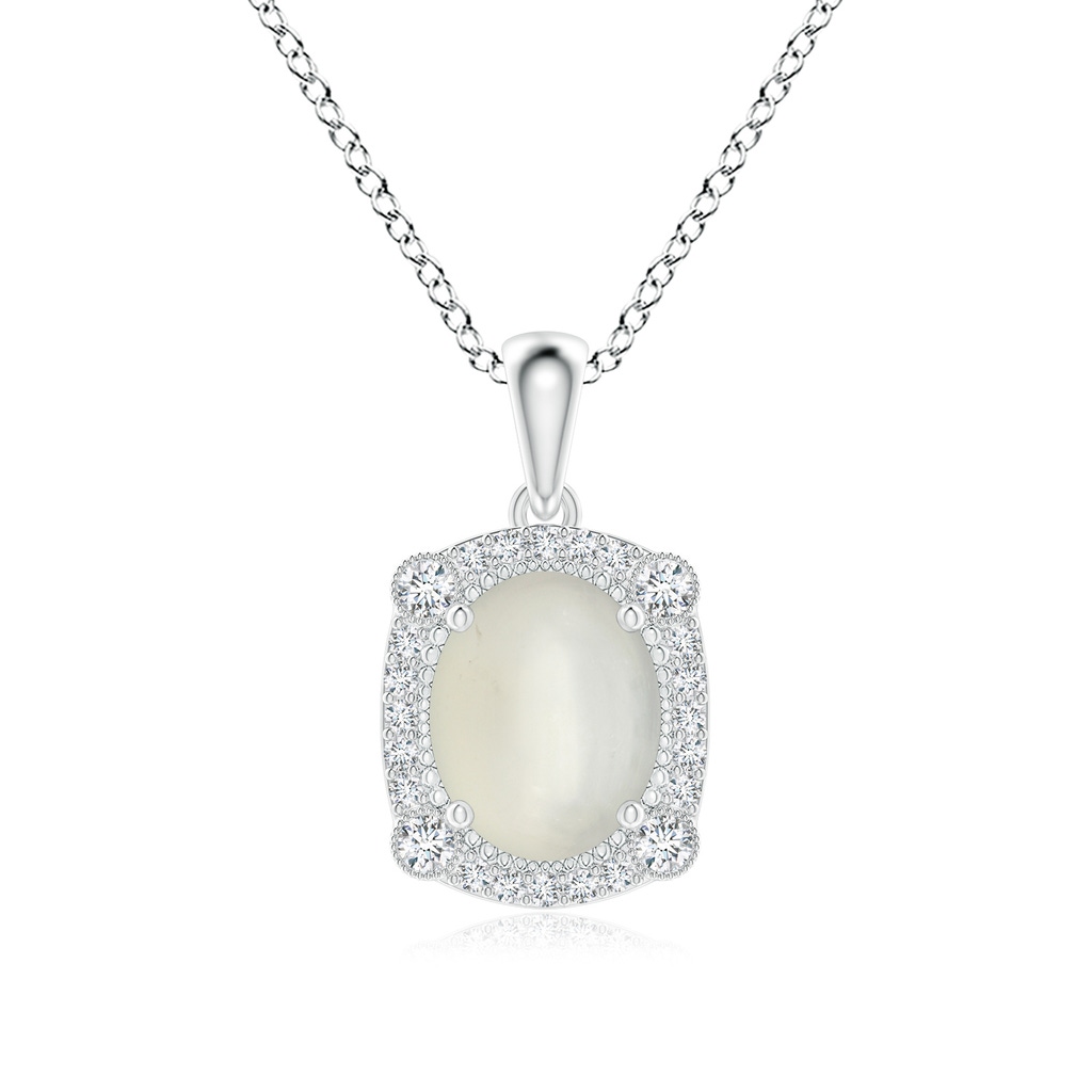 9x7mm AAA Vintage Style Moonstone Pendant with Bezel-Set Diamonds in White Gold