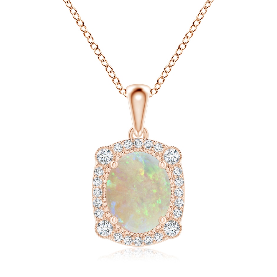 10x8mm AAA Vintage Style Opal Pendant with Bezel-Set Diamonds in Rose Gold 