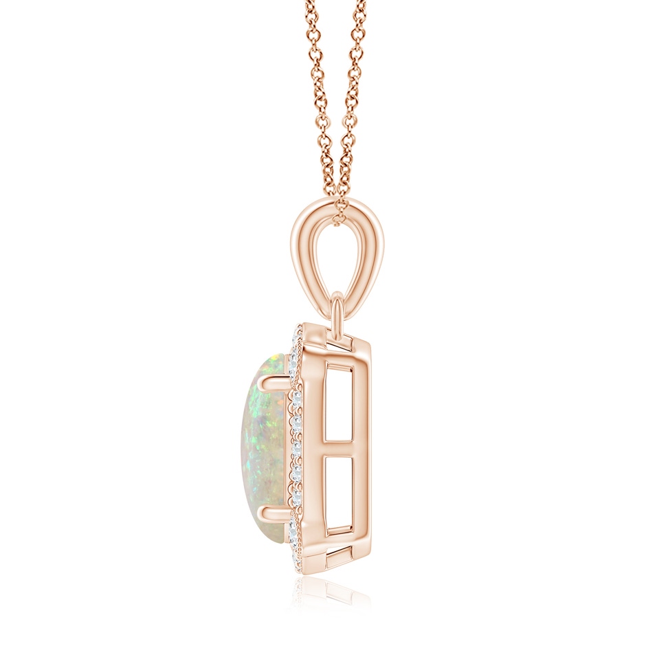 10x8mm AAA Vintage Style Opal Pendant with Bezel-Set Diamonds in Rose Gold side 1