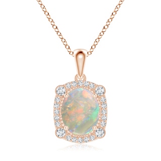 10x8mm AAAA Vintage Style Opal Pendant with Bezel-Set Diamonds in Rose Gold