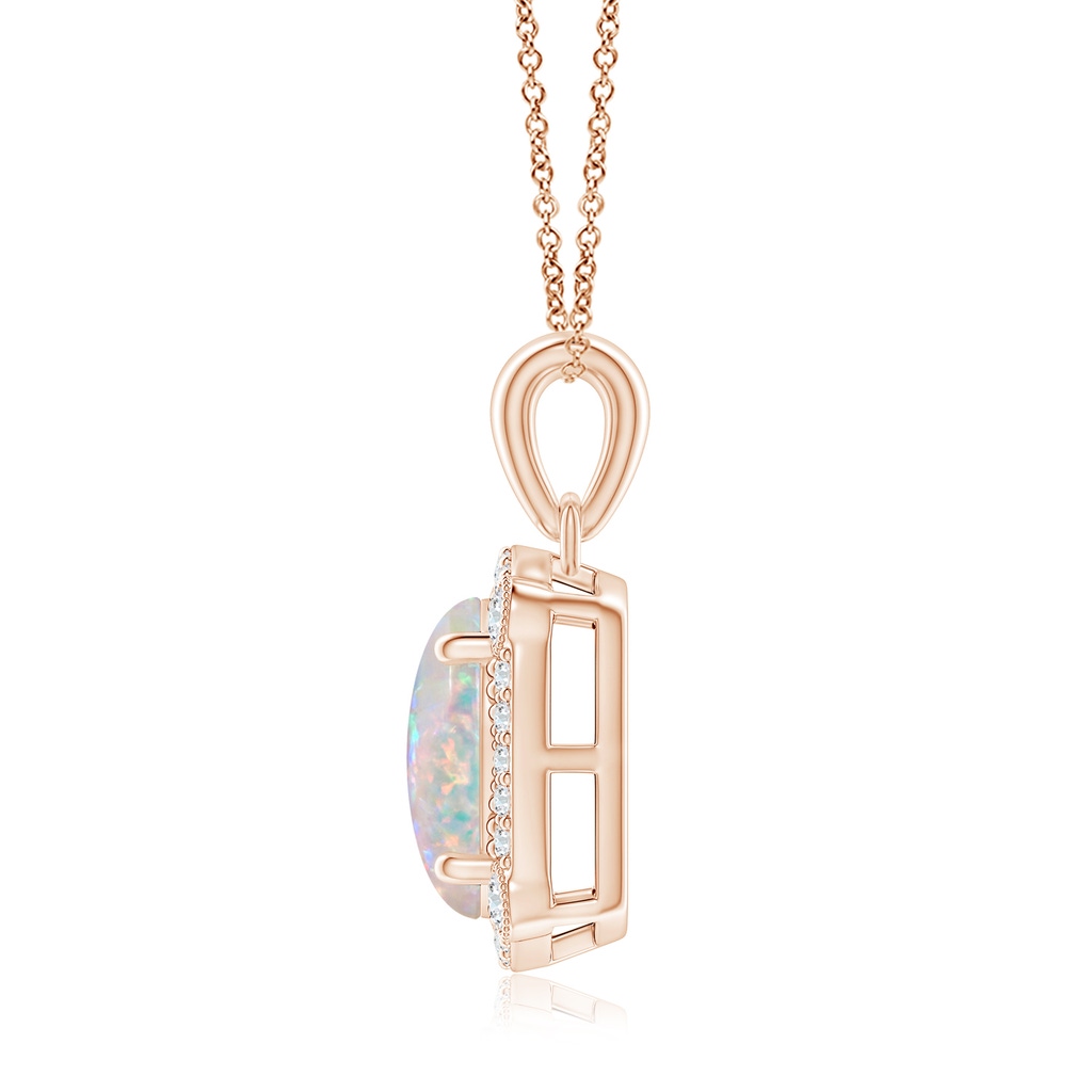 10x8mm AAAA Vintage Style Opal Pendant with Bezel-Set Diamonds in Rose Gold - side 1