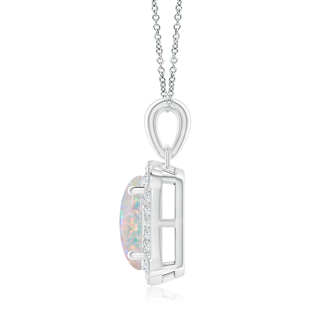 10x8mm AAAA Vintage Style Opal Pendant with Bezel-Set Diamonds in White Gold - side 1
