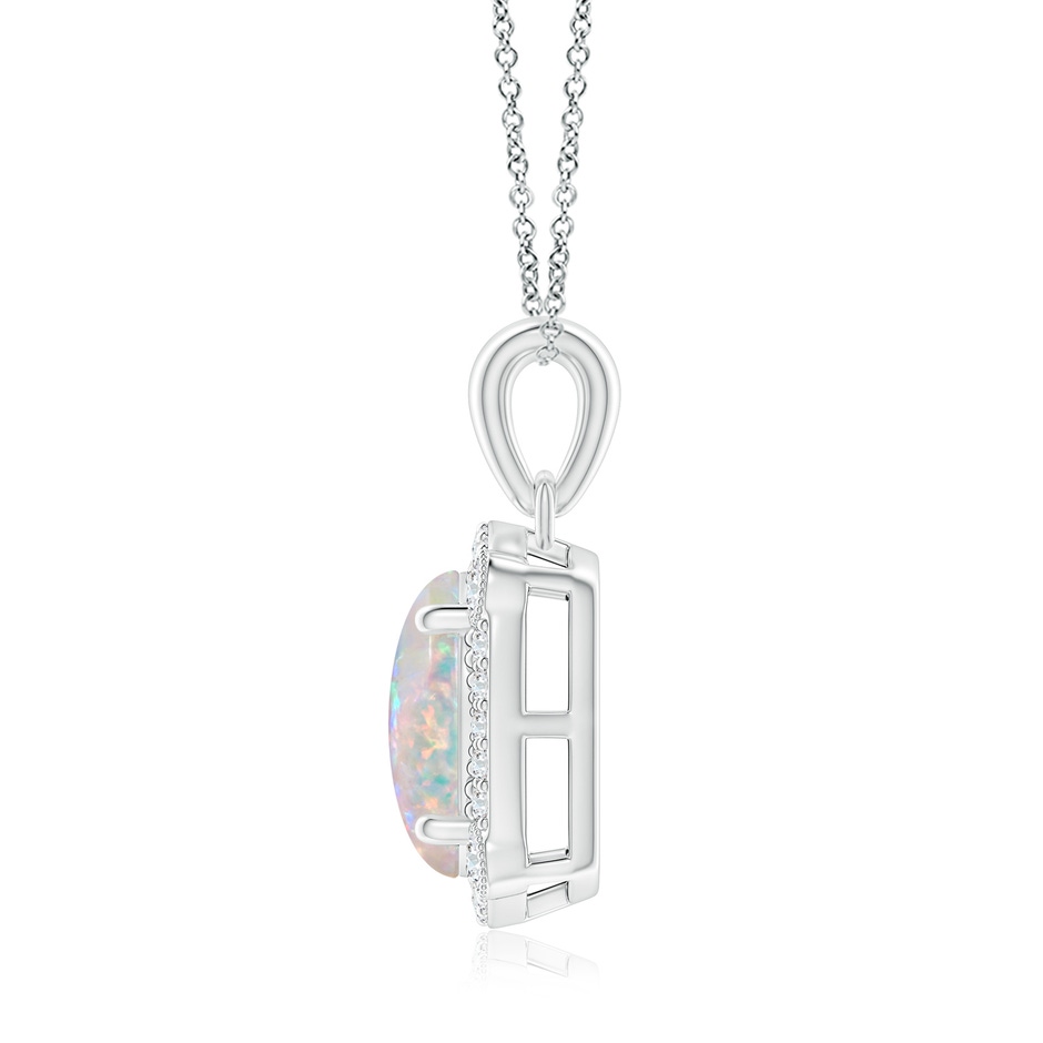 10x8mm AAAA Vintage Style Opal Pendant with Bezel-Set Diamonds in White Gold side 1