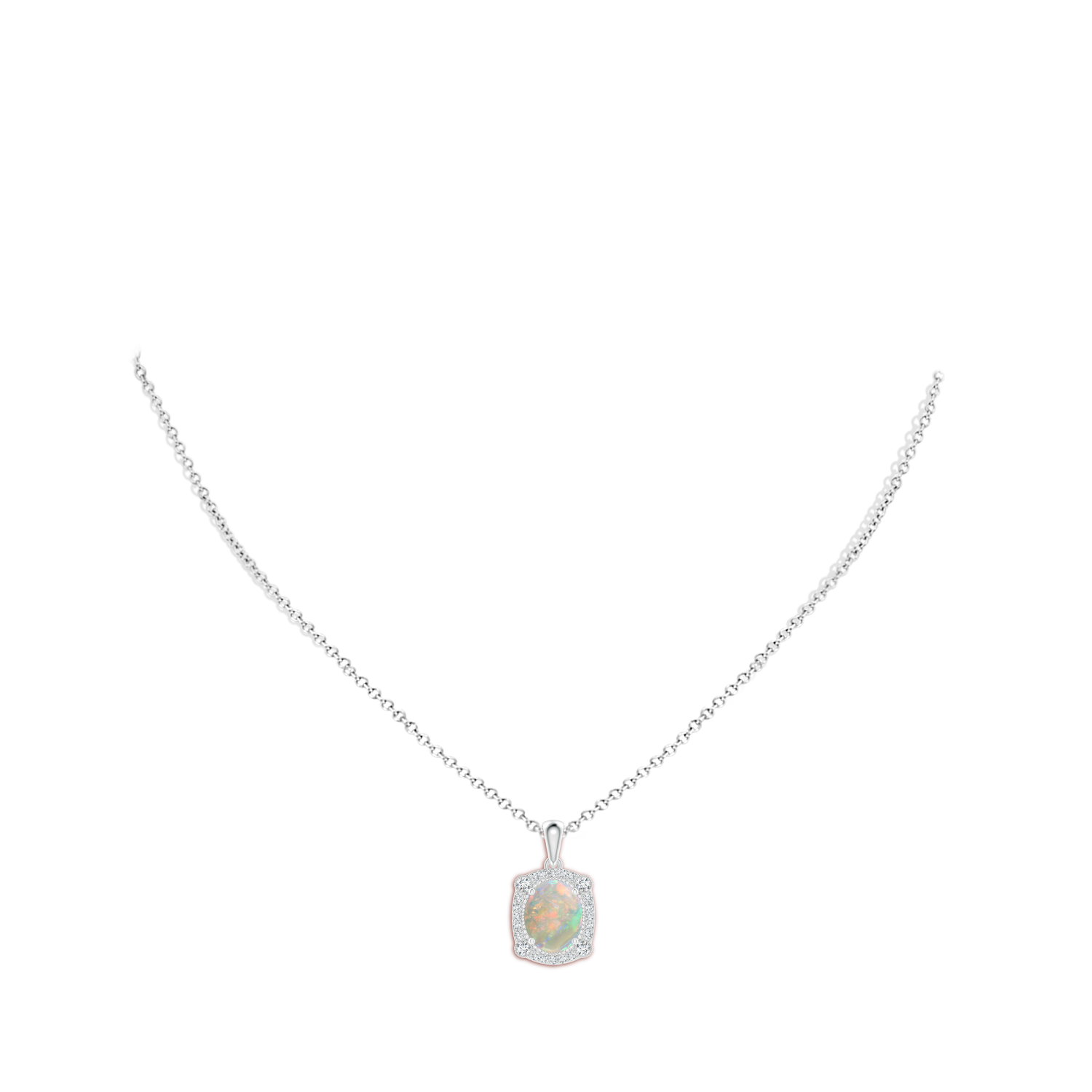10x8mm AAAA Vintage Style Opal Pendant with Bezel-Set Diamonds in White Gold - body_neck