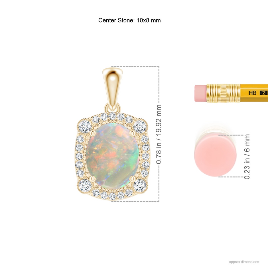 10x8mm AAAA Vintage Style Opal Pendant with Bezel-Set Diamonds in Yellow Gold ruler