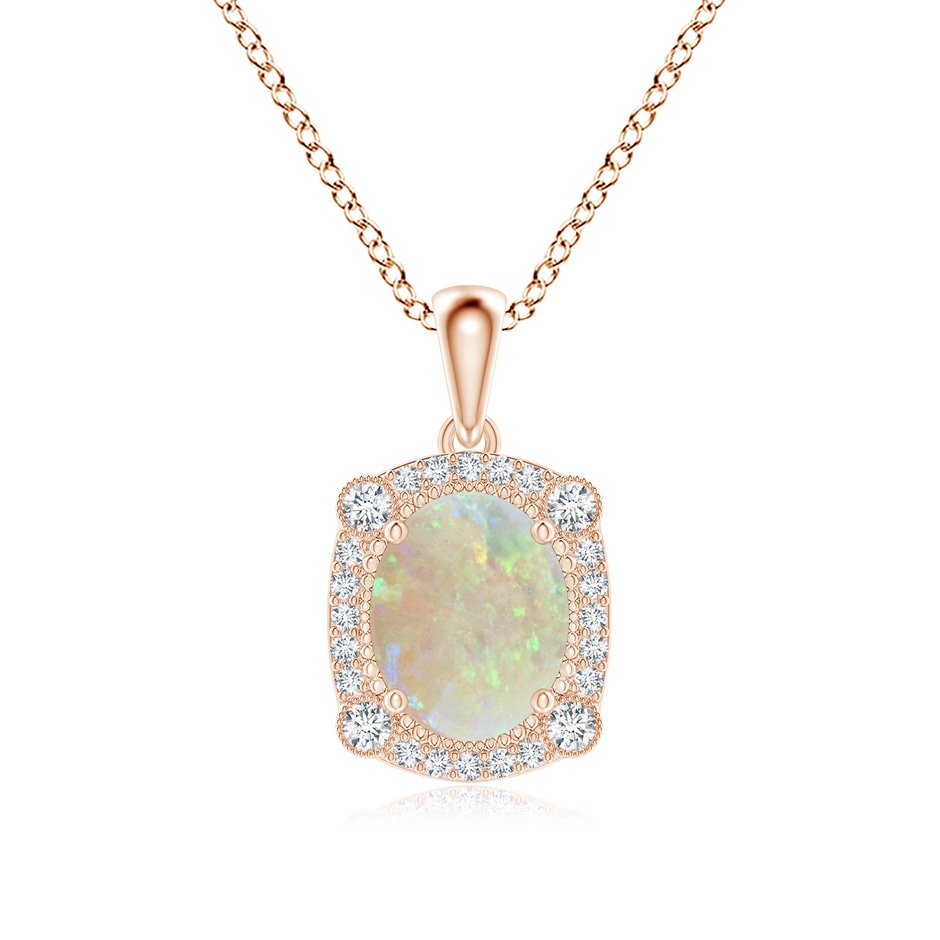 9x7mm AAA Vintage Style Opal Pendant with Bezel-Set Diamonds in Rose Gold 