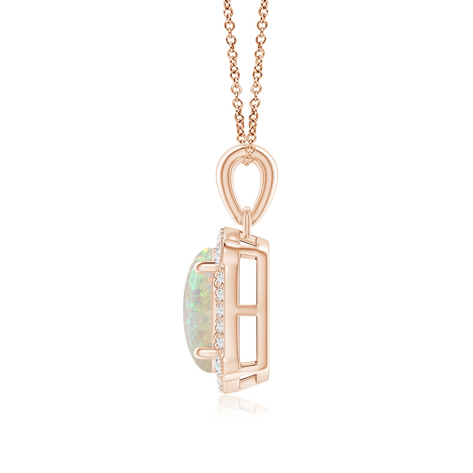 9x7mm AAA Vintage Style Opal Pendant with Bezel-Set Diamonds in Rose Gold side 1