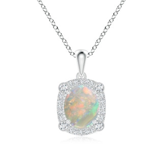 9x7mm AAAA Vintage Style Opal Pendant with Bezel-Set Diamonds in White Gold