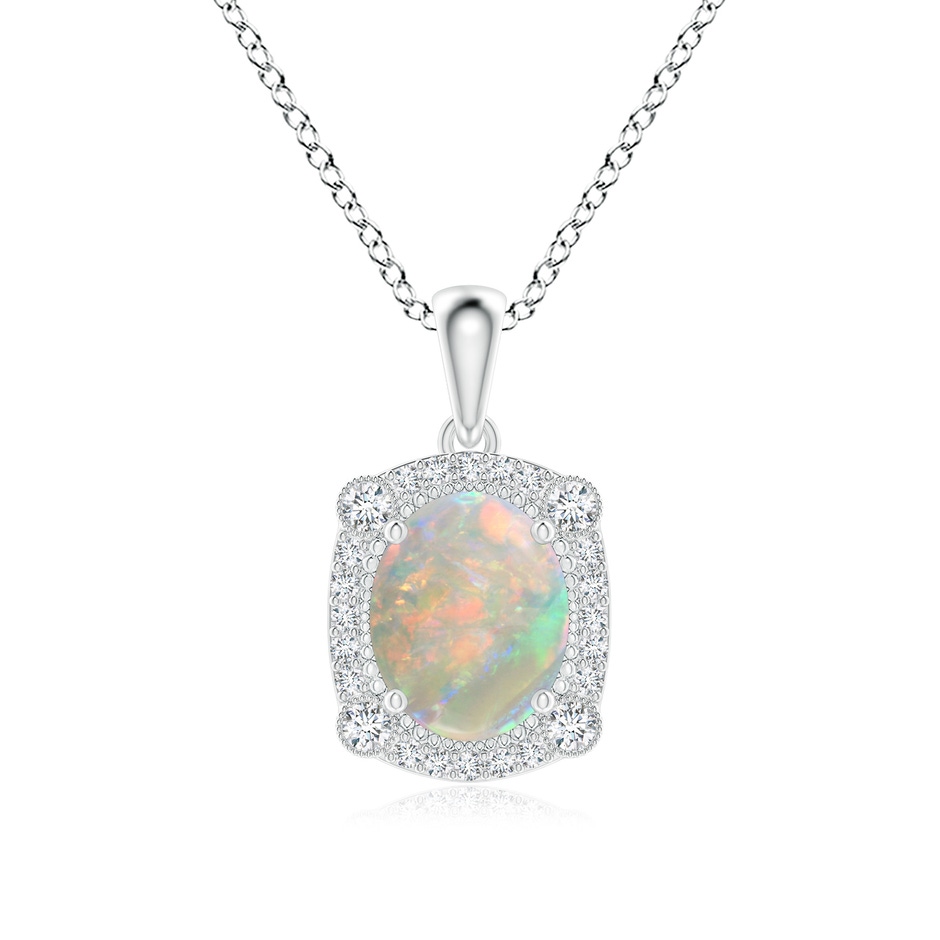 9x7mm AAAA Vintage Style Opal Pendant with Bezel-Set Diamonds in White Gold 