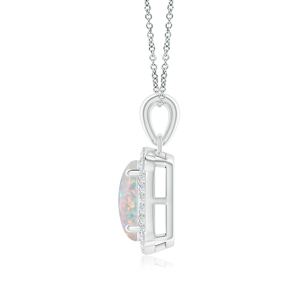 9x7mm AAAA Vintage Style Opal Pendant with Bezel-Set Diamonds in White Gold Side 1