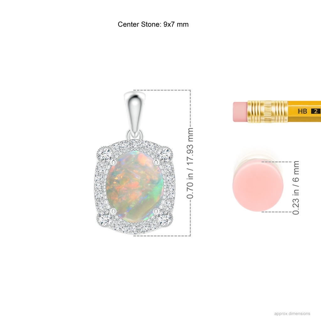 9x7mm AAAA Vintage Style Opal Pendant with Bezel-Set Diamonds in White Gold Ruler