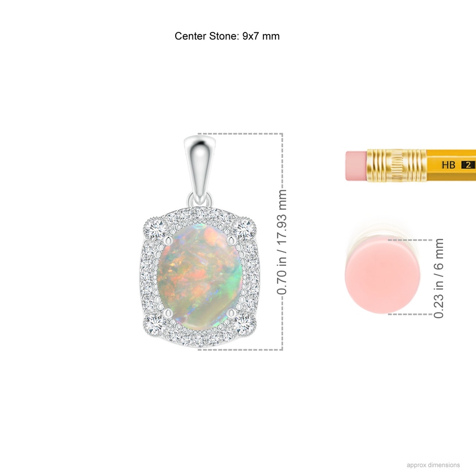 9x7mm AAAA Vintage Style Opal Pendant with Bezel-Set Diamonds in White Gold ruler