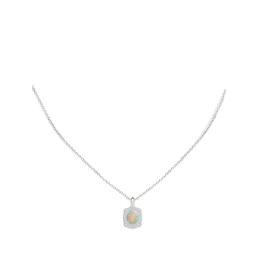 9x7mm AAAA Vintage Style Opal Pendant with Bezel-Set Diamonds in White Gold Body-Neck