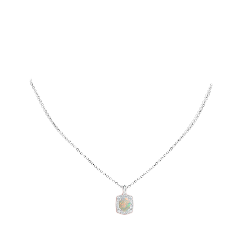 9x7mm AAAA Vintage Style Opal Pendant with Bezel-Set Diamonds in White Gold body-neck