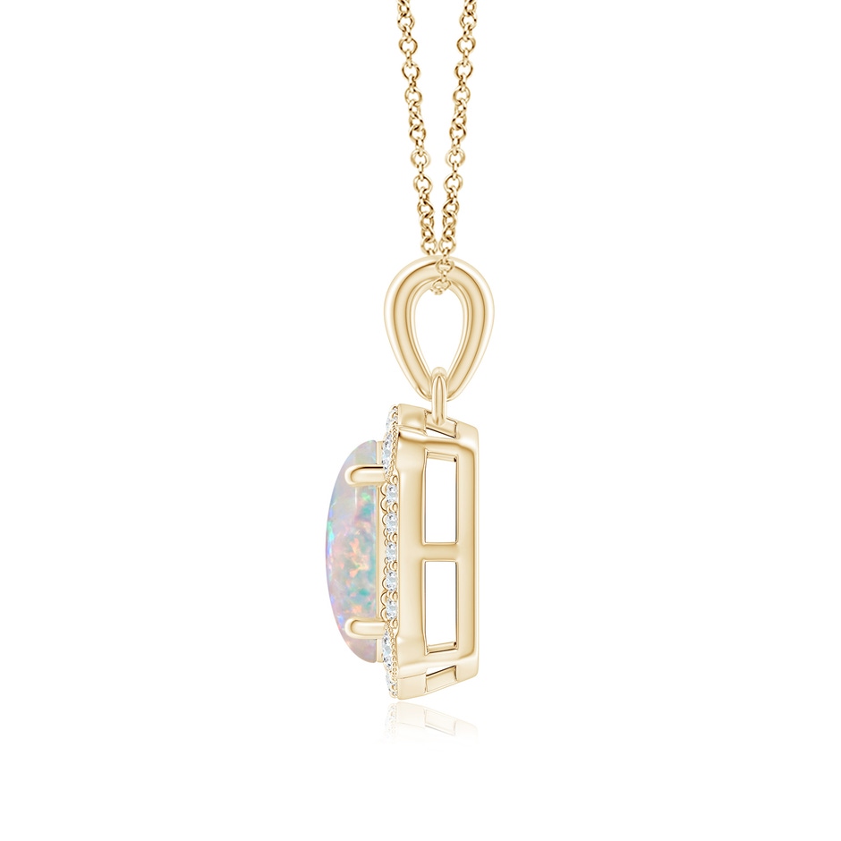 9x7mm AAAA Vintage Style Opal Pendant with Bezel-Set Diamonds in Yellow Gold side 1