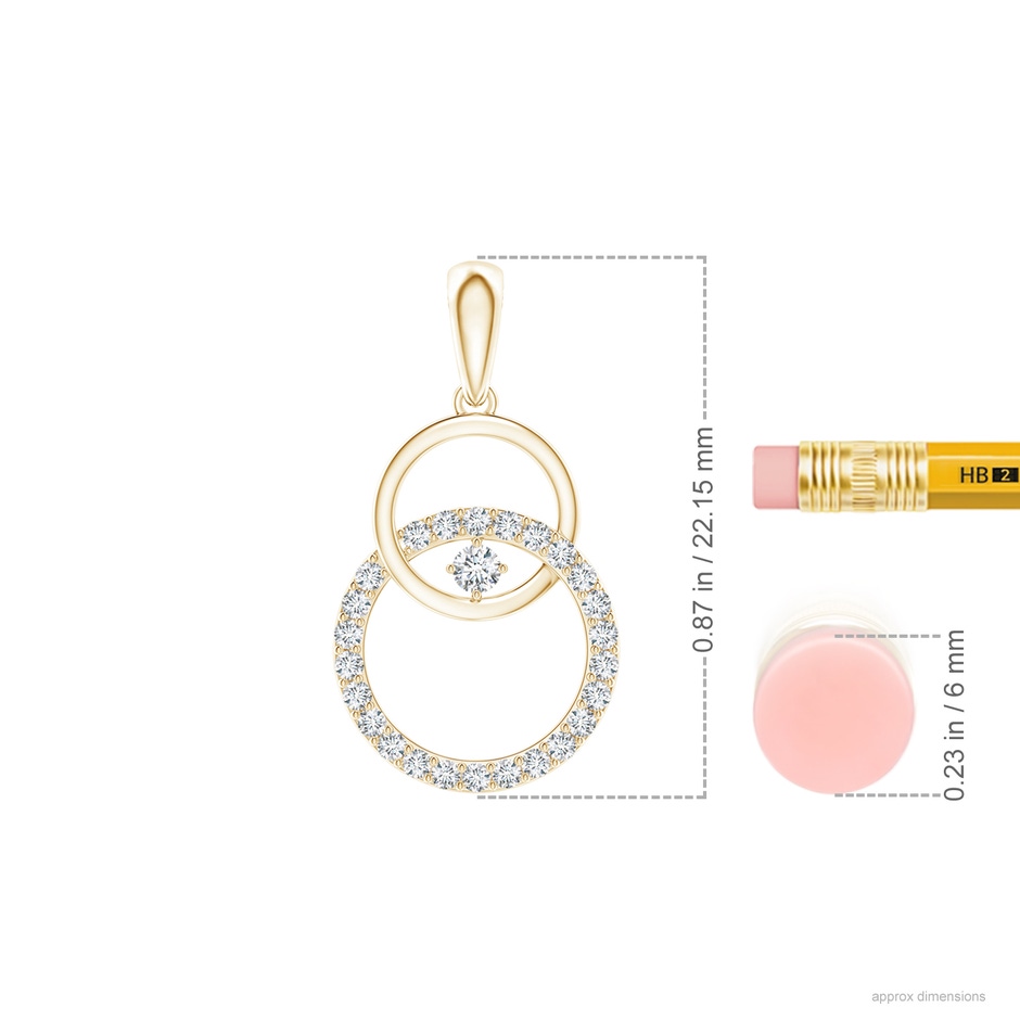 1.8mm GVS2 Diamond Interlocking Circle Pendant in Yellow Gold ruler