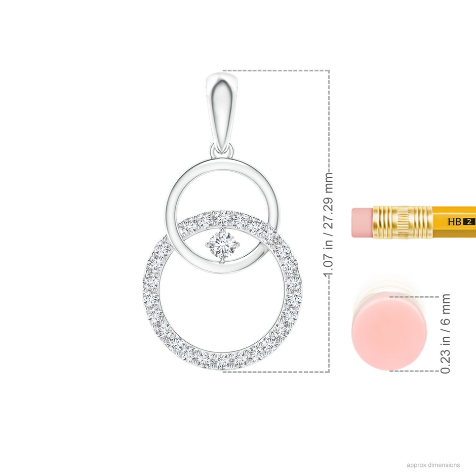 2.2mm GVS2 Diamond Interlocking Circle Pendant in White Gold ruler