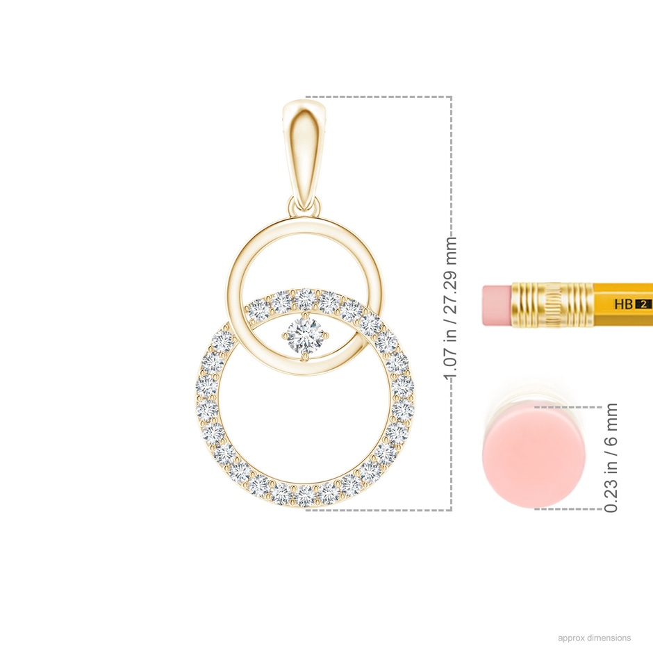 2.2mm GVS2 Diamond Interlocking Circle Pendant in Yellow Gold ruler