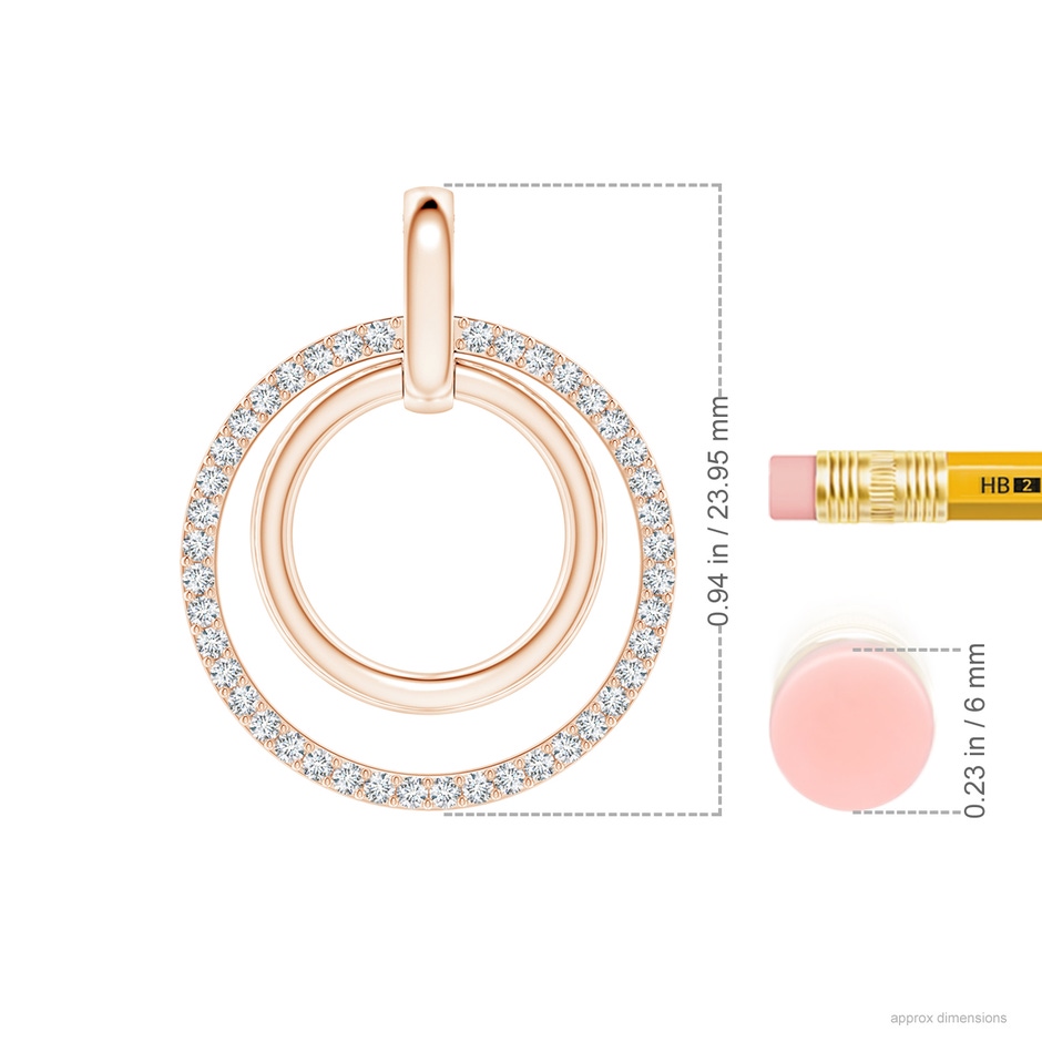 1.1mm GVS2 Diamond Double Circle Pendant in Rose Gold ruler