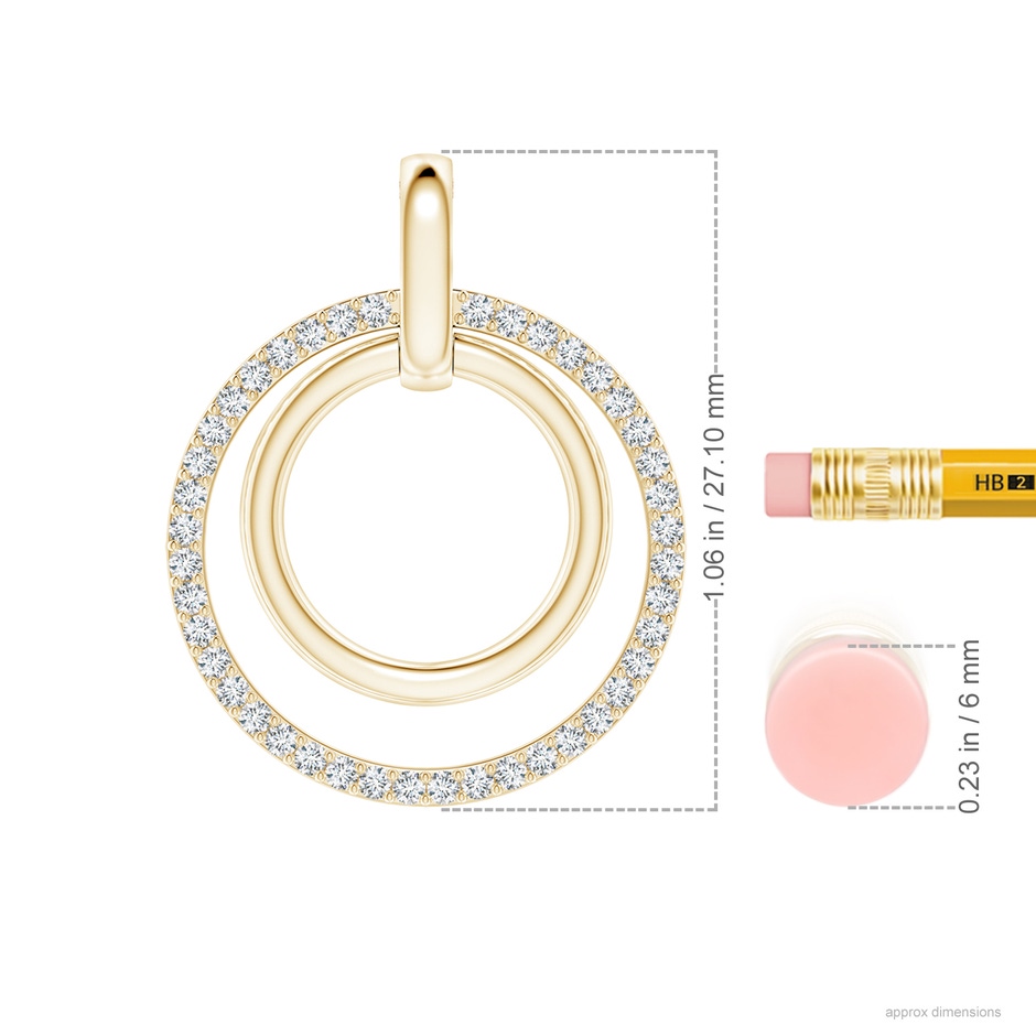 1.25mm GVS2 Diamond Double Circle Pendant in Yellow Gold ruler