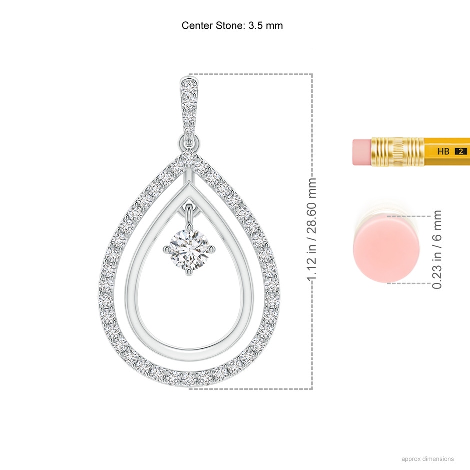 3.5mm HSI2 Double Pear-Shaped Drop Pendant with Dangling Diamond Accent in White Gold Ruler