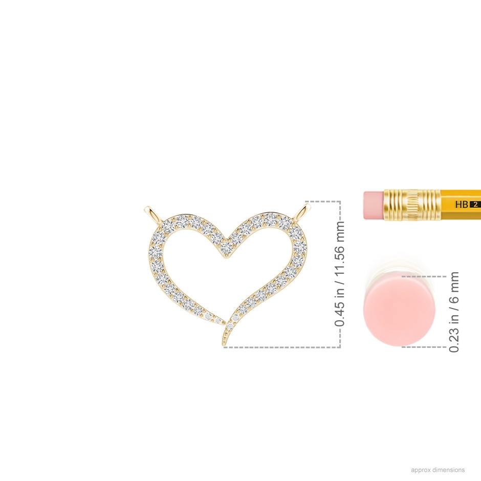 1.1mm HSI2 Diamond Wavy Heart Pendant in Yellow Gold ruler
