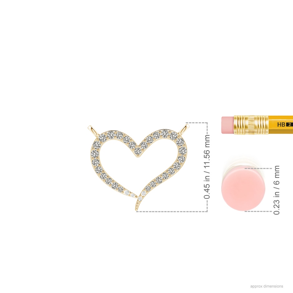 1.1mm KI3 Diamond Wavy Heart Pendant in Yellow Gold ruler