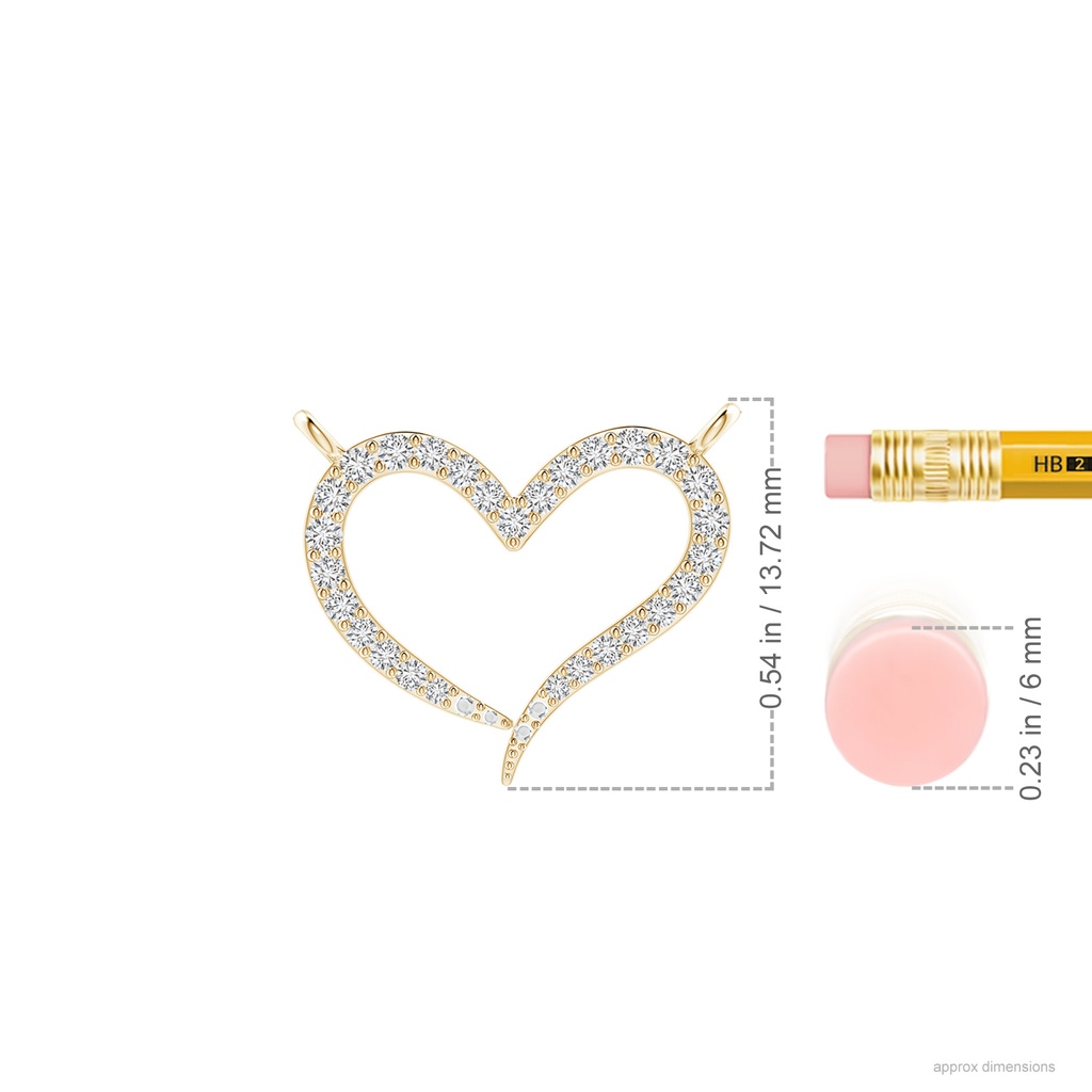1.3mm HSI2 Diamond Wavy Heart Pendant in Yellow Gold Ruler