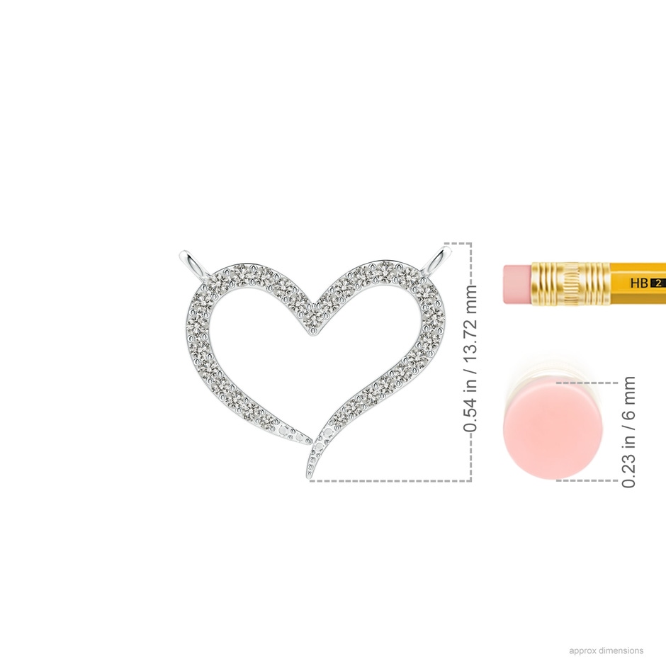 1.3mm KI3 Diamond Wavy Heart Pendant in White Gold ruler
