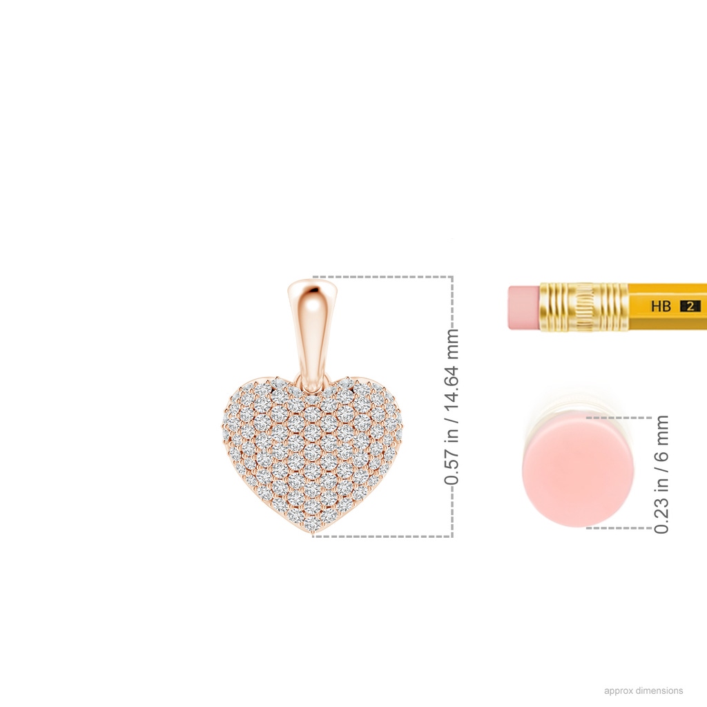 1mm HSI2 Pave-Set Diamond Heart Pendant in Rose Gold Ruler