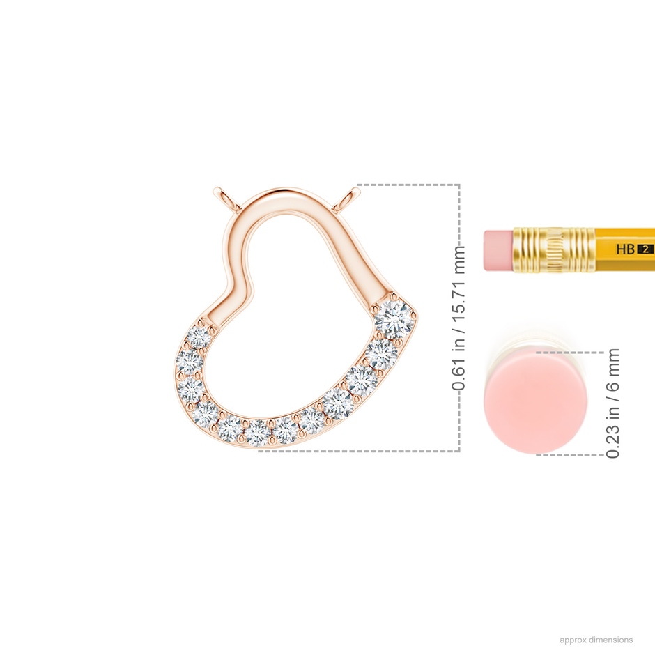 2.3mm GVS2 Prong-Set Diamond Tilted Heart Pendant in Rose Gold ruler