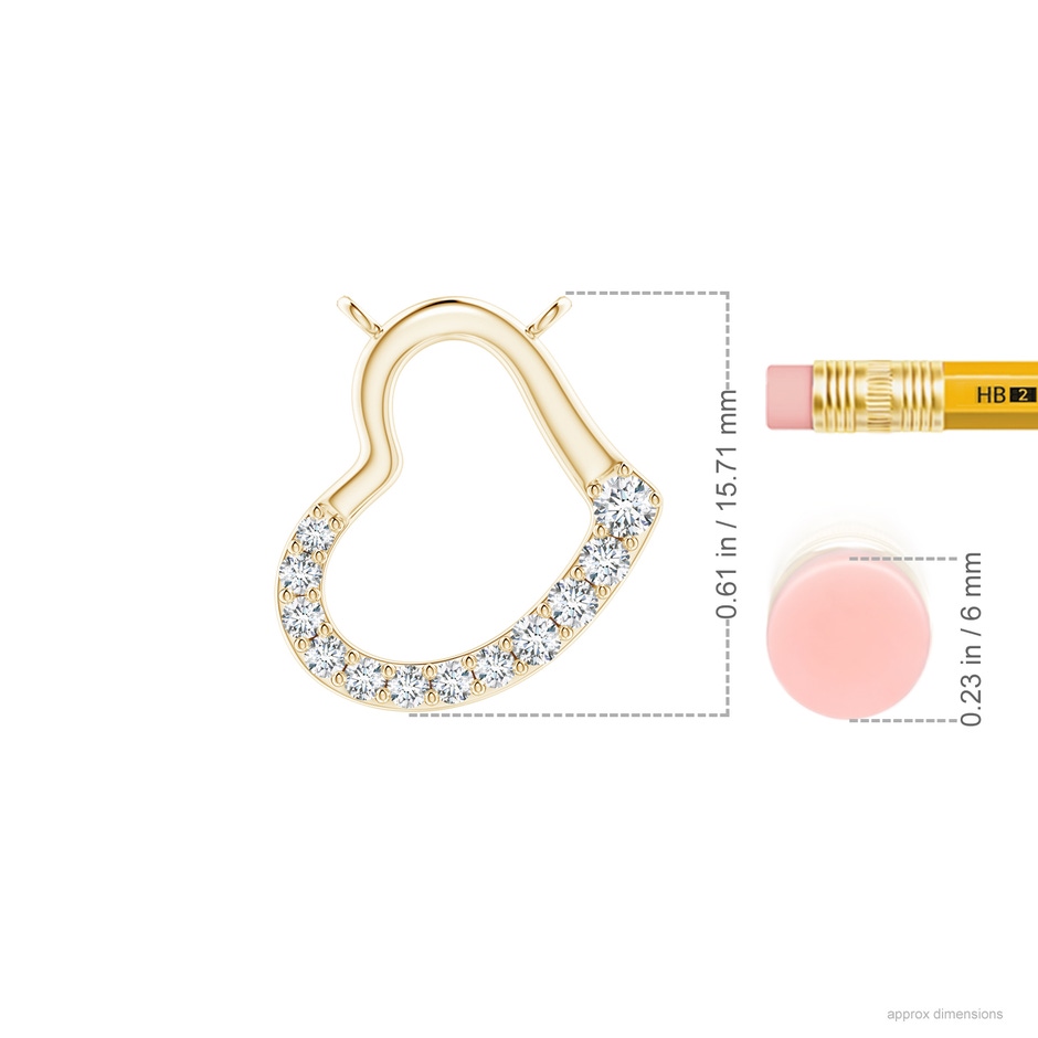 2.3mm GVS2 Prong-Set Diamond Tilted Heart Pendant in Yellow Gold ruler