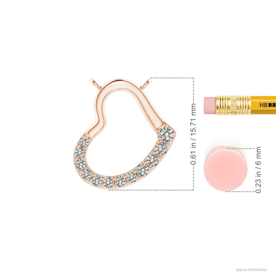 2.3mm KI3 Prong-Set Diamond Tilted Heart Pendant in Rose Gold ruler