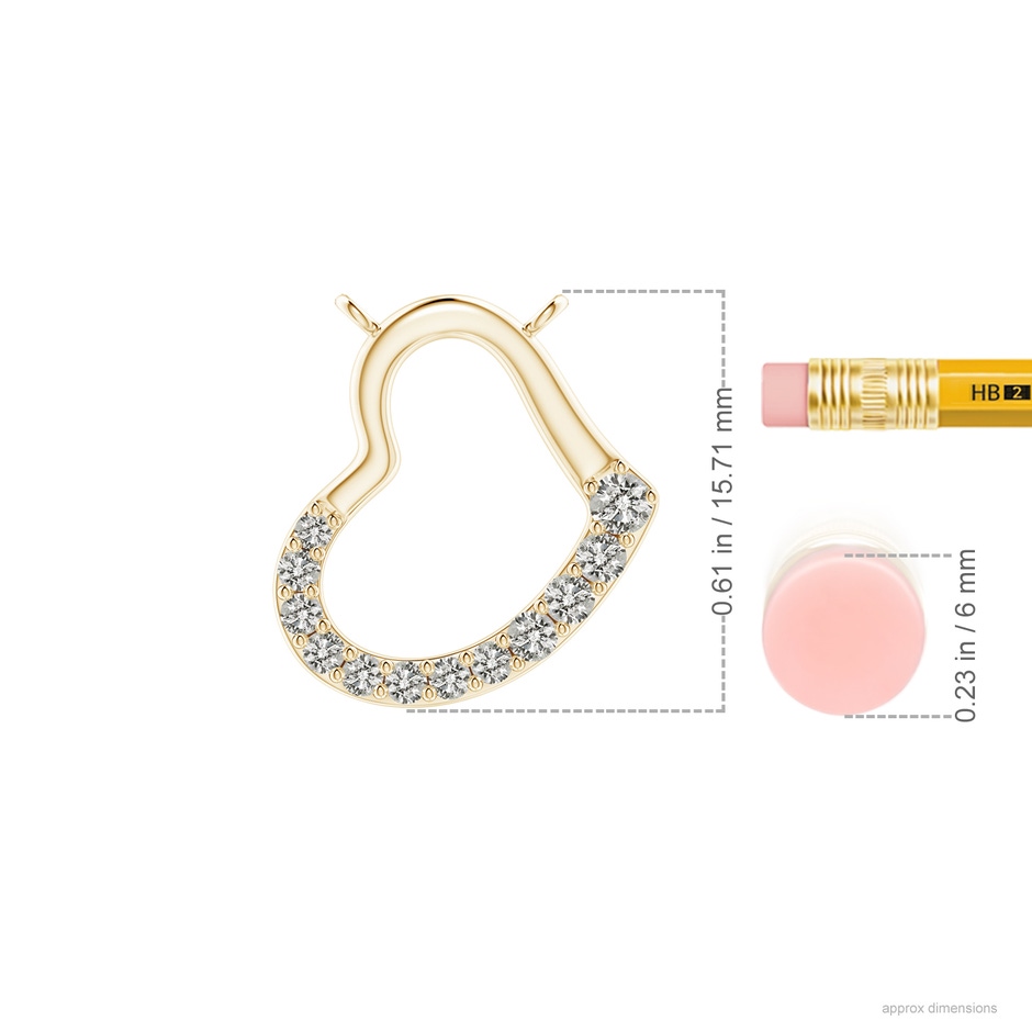 2.3mm KI3 Prong-Set Diamond Tilted Heart Pendant in Yellow Gold ruler