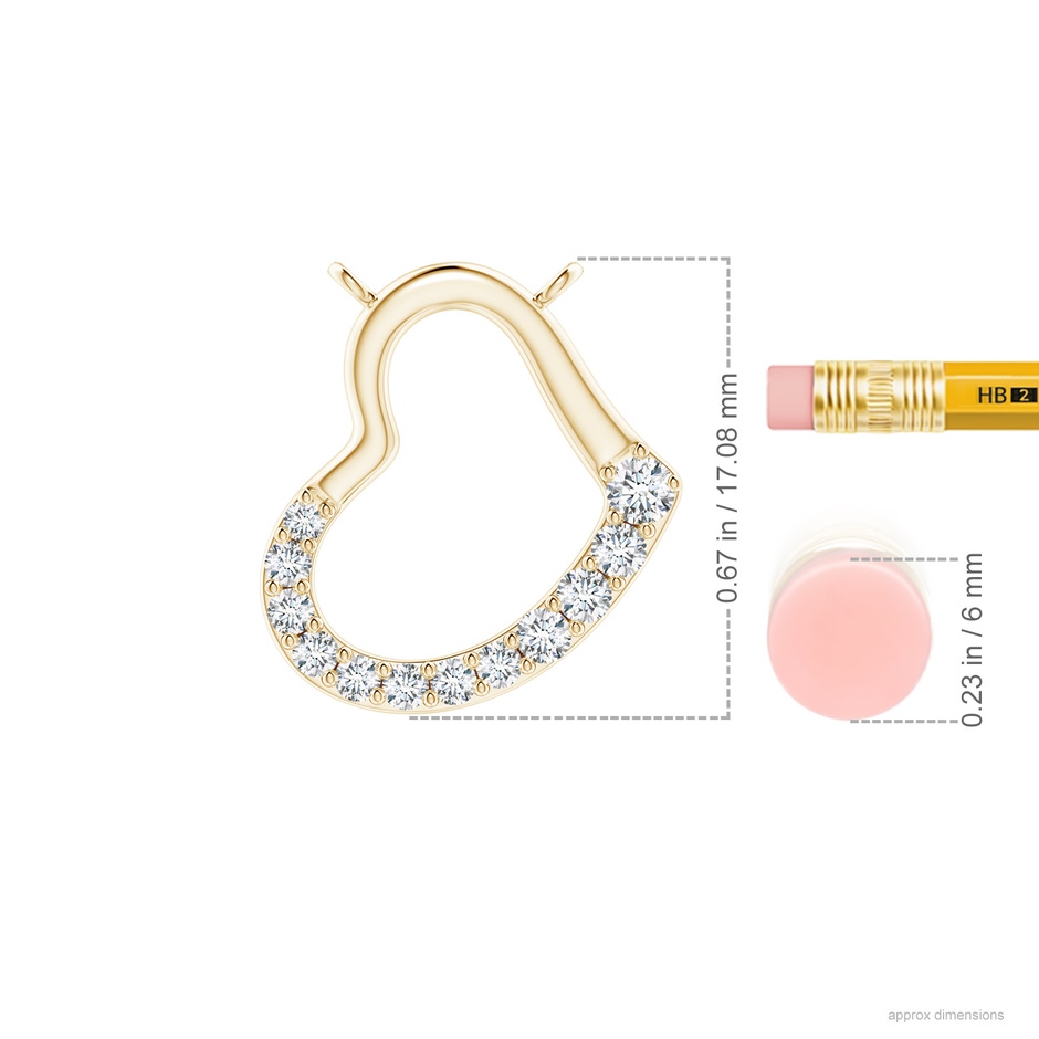 2.5mm GVS2 Prong-Set Diamond Tilted Heart Pendant in Yellow Gold ruler