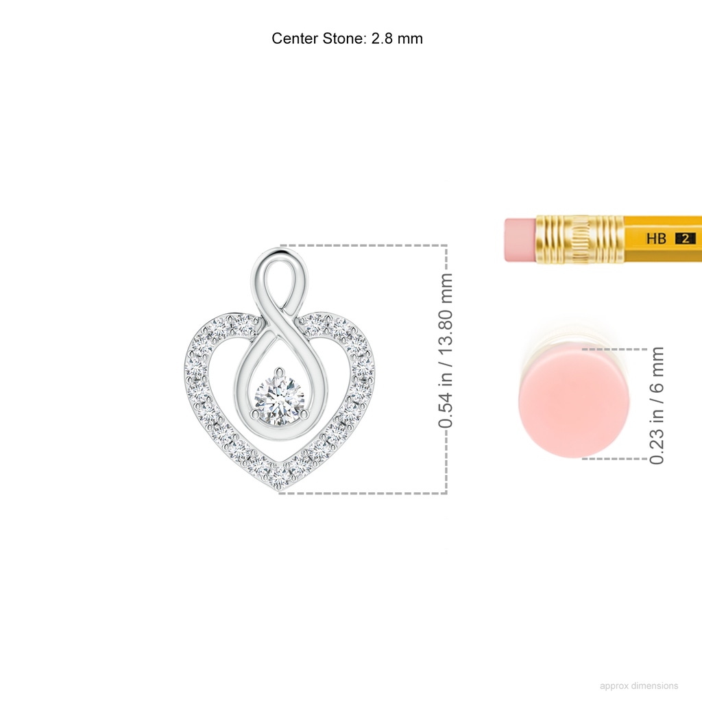2.8mm GVS2 Diamond Heart Pendant with Infinity Loop in 18K White Gold ruler