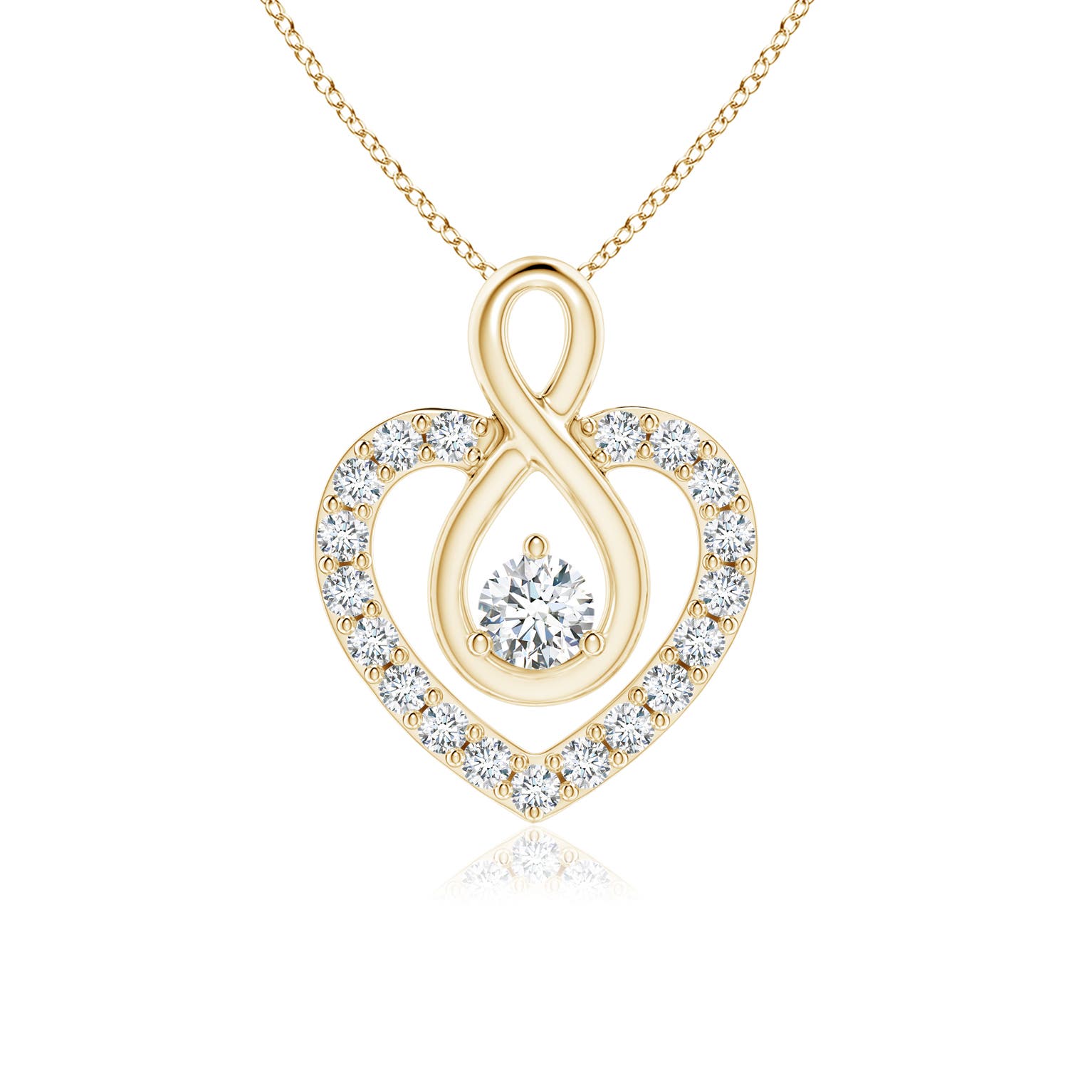 2.8mm GVS2 Diamond Heart Pendant with Infinity Loop in 18K Yellow Gold