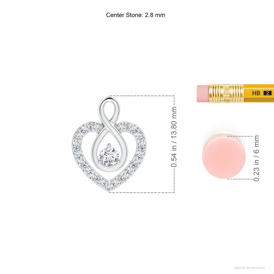 2.8mm GVS2 Diamond Heart Pendant with Infinity Loop in White Gold ruler