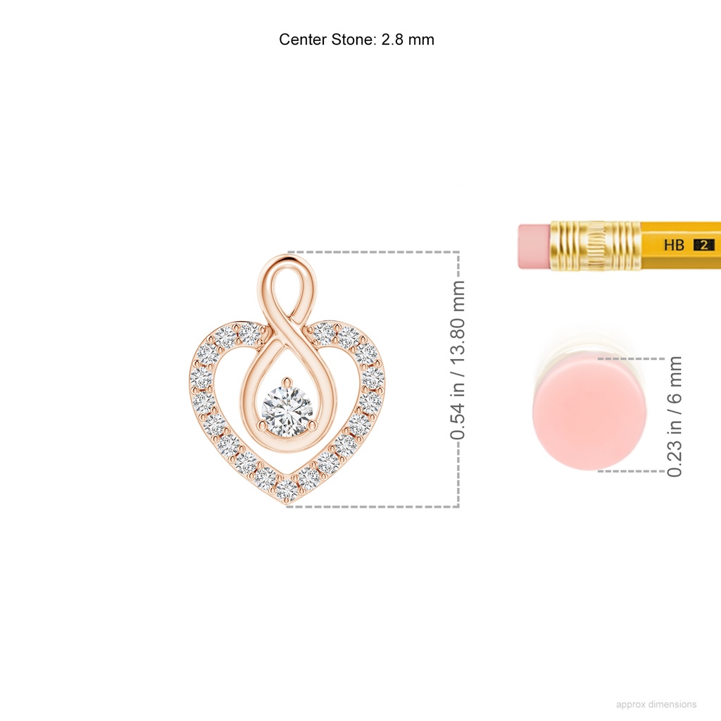 2.8mm HSI2 Diamond Heart Pendant with Infinity Loop in Rose Gold ruler